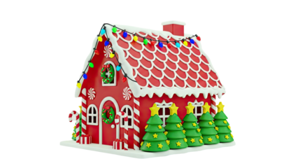 3D Render of a Festive Gingerbread House with Christmas Decorations