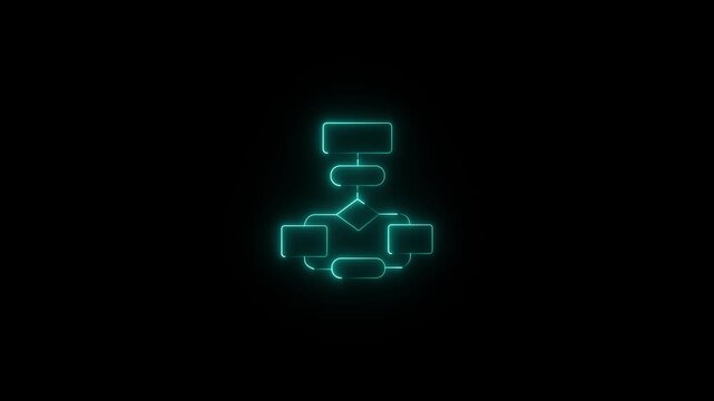 Glowing neon line Business hierarchy chart icon. Neon line Work flow Diagram on black background.4k motin video..