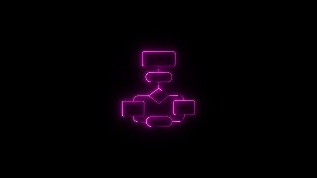 Glowing neon line Business hierarchy chart icon. Neon line Work flow Diagram on black background.4k motin video..