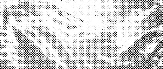 Halftone creased cellophane overlay. Dotted crumpled plastic texture. Old rough wrinkled film background. Aged creasy surface in comic pop art style. Grainy cartoon gritty paper wallpaper. Vector