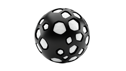 Black Spherical Object with Cutout Geometric Pattern and White Interior