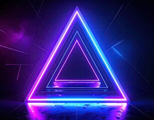 Illuminated neon triangles, with a futuristic aesthetic and vibrant pink-blue lighting