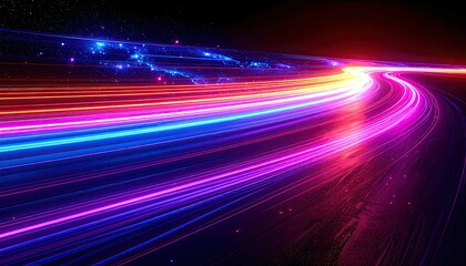 Obraz premium Vivid streaks of colored light creating a dynamic, flowing representation against a black backdrop