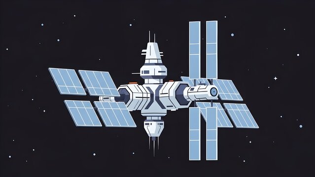 Futuristic Space Station in Outer Space &ndash; Flat Vector Illustration