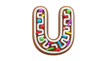 Gingerbread Letter U with Colorful Sprinkles and Icing