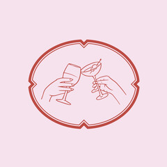 template valentine concept hand cheers cocktail, wine illustrations