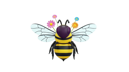 Cute Bee with Flowers and Wings