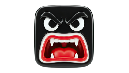 Angry Black Square Face with Fangs
