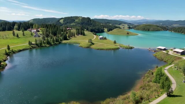 Overlooking the natural scenery of lakes, mountains and forests