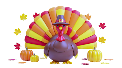 Cartoon Turkey with Thanksgiving Decorations