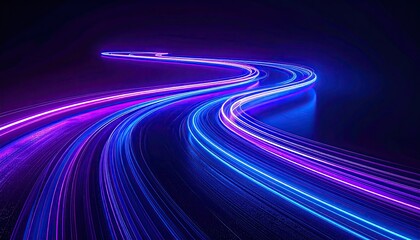 Illuminated, winding pathway, glowing with vibrant neon colors against a dark backdrop