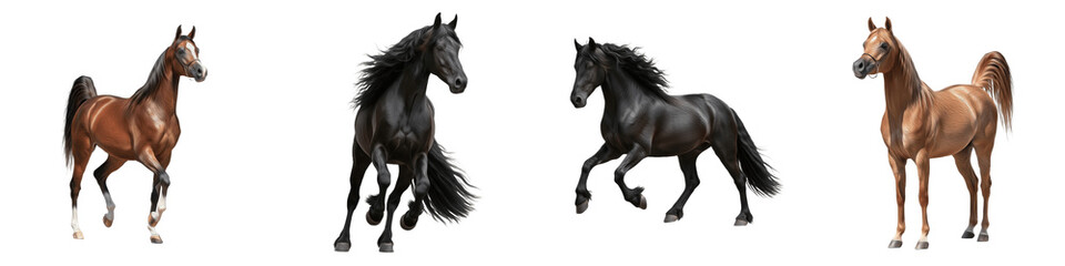 Majestic Horse Collection - Set of Thoroughbred and Arabian Horses in Galloping and Standing Poses - Isolated on White Background