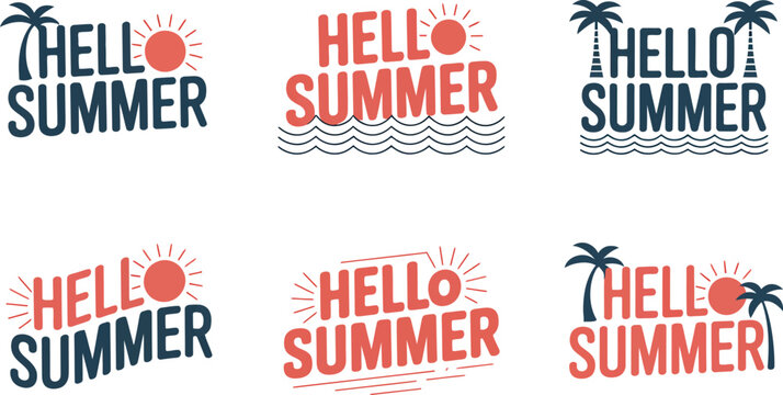 Collection of "Hello Summer" with sun and palm trees - Powered by Adobe