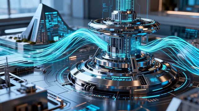 Futuristic technology device with glowing lines