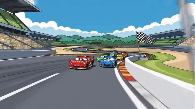 Race Car Finish Line Excitement Animated Stock Car Racing