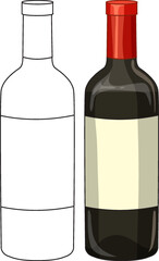 Obraz premium Red Wine Bottle Vector Illustration with Outline and Colored Versions