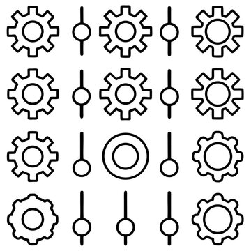 Gear and knob icons isolated on transparent background