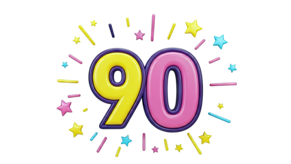 3D Render of the Number 90 with Festive Decorations