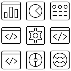 Data and development icons isolated on transparent background