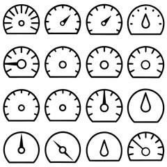 Collection of gauge icons isolated on transparent background