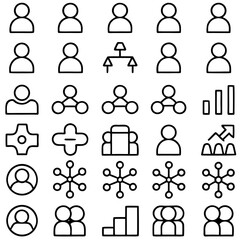 Set of business and network icons isolated on transparent background