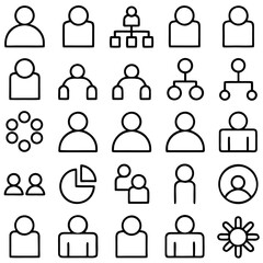 Team and network icons isolated on transparent background