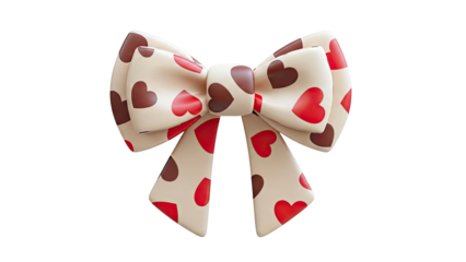 Beige Bow with Red and Brown Hearts Pattern