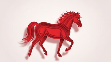 A red horse with flowing mane and tail, running on a white background.