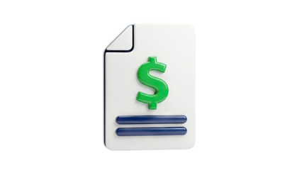 3D Icon of a Document with Dollar Sign