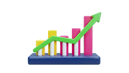 3D Bar Chart with Upward Trend Arrow