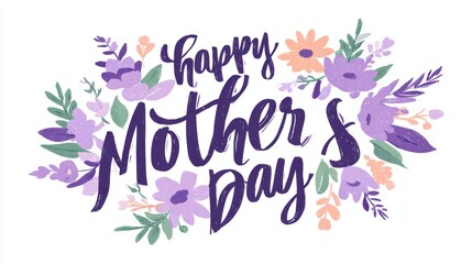 Mothers Day, Valentines Day, love holiday theme. A vibrant floral arrangement with purple, orange, and green flowers against a white background.
