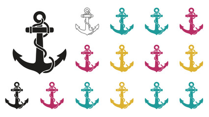 anchor icons set, colorful nautical symbols © Bahan