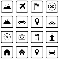 Travel and adventure icons isolated on transparent background