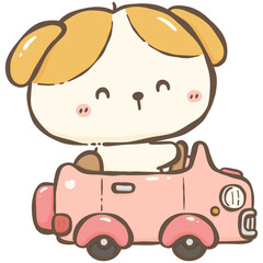 Little puppy with pink car