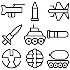 Military icons isolated on transparent background