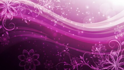 Elegant glowing floral background with abstract purple waves and sparkling light effects, ideal for celebrations and modern design.