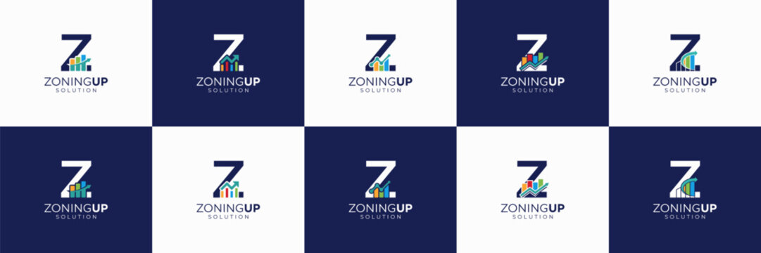 set of wealth management logo. letter z with statistic bar shape. useable for accounting, investment, marketing, wealth management identity icon.