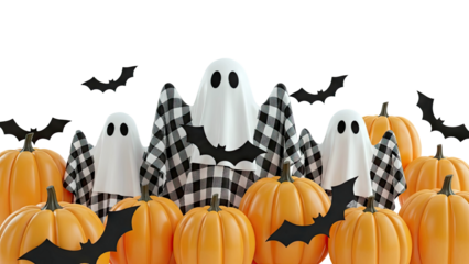 Halloween Ghosts and Pumpkins with Bats