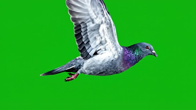 Realistic pigeon flight sequence on green screen background perfect for visual effects