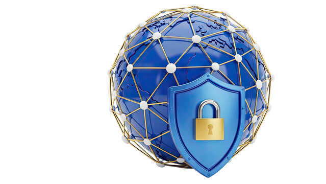 Global Network Security Shield with Lock