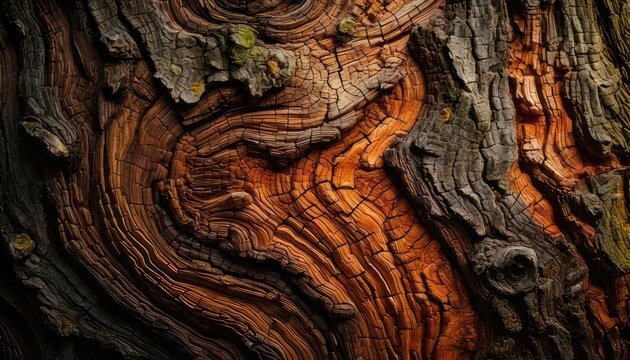 Intricate patterns and textures of old tree bark surface.