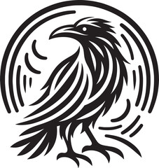 Fototapeta premium A wild black and white eagle head tattoo design featuring a tribal vector illustration of a flying bird with powerful wings and a sharp beak for a nature mascot symbol