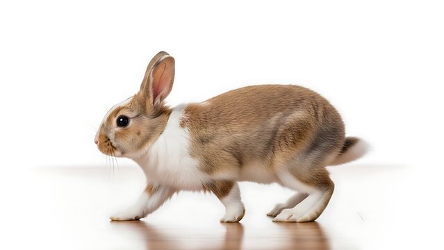 Brown and White Rabbit on White Background.