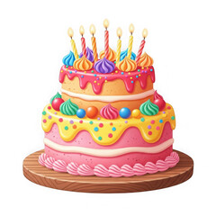 Celebratory three-tiered birthday cake isolated on transparent background