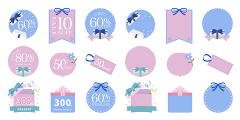 シンプルでかわいい春の季節をイメージしたモチーフの販売促進バッジ、タグ、あしらいのセット