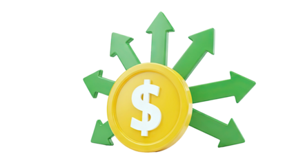 Dollar Coin with Outward Green Arrows