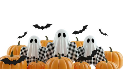Halloween Ghosts and Pumpkins with Bats