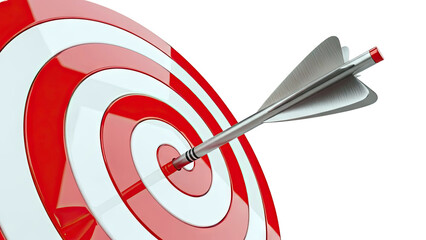 Arrow hitting the bullseye of a red and white target