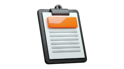 3D Clipboard with Orange Rectangle and Lines