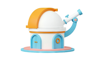 3D Render of a Cartoon Observatory with Telescope